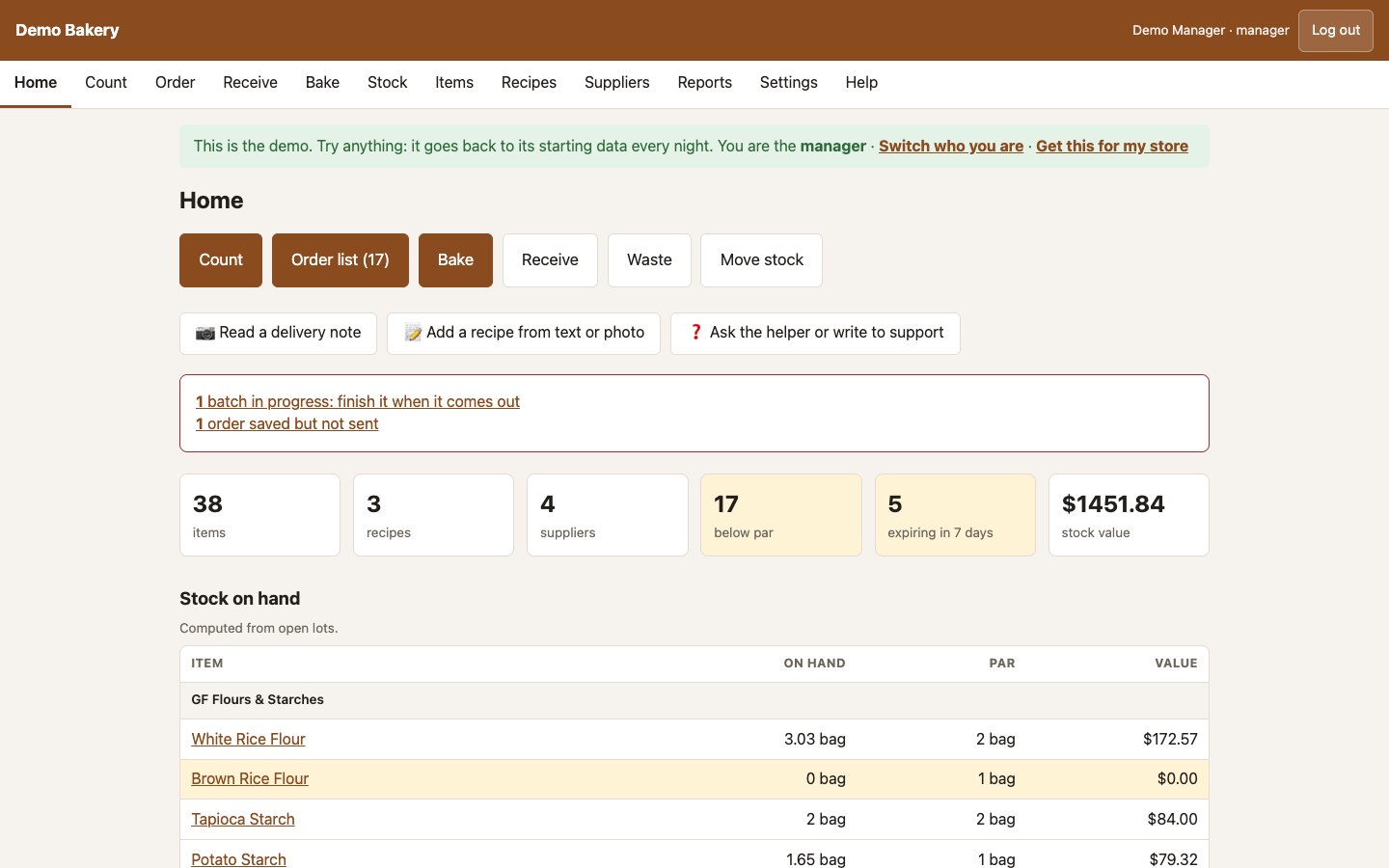 Food Production Inventory